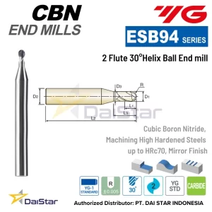 ESD02 Series CBN - Cubic Boron Nitride Corner Radius Endmill 2 Flute YG-1