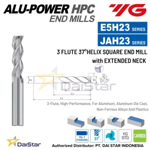 E5H22-JAH22 ALU POWER HPC Carbide Endmill 3 Flute Extended Neck YG-1