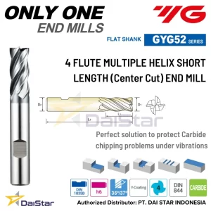 GYG52 Series Only One - Coated PM60 Square Endmill 4 Flute Short Length (Center Cut) YG-1