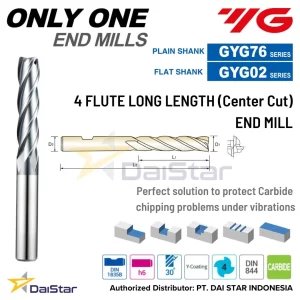 GYG76/GYG02 Series Only One - Coated PM60 Square Endmill 4 Flute Long Length (Center Cut) YG-1