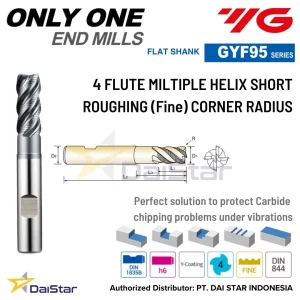 GYF95 Series Only One - Coated PM60 Corner Radius Roughing Endmill Short Length (Center Cut) YG-1