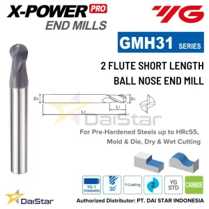 GMH31- X-POWER PRO Carbide Ball Nose Endmill 2 Flute Short YG-1