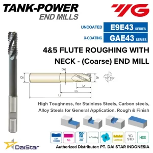 E9E43/GAE43- TANK POWER HSS-PM Roughing Endmill 4 & 5 Flute with Neck - Coarse YG-1