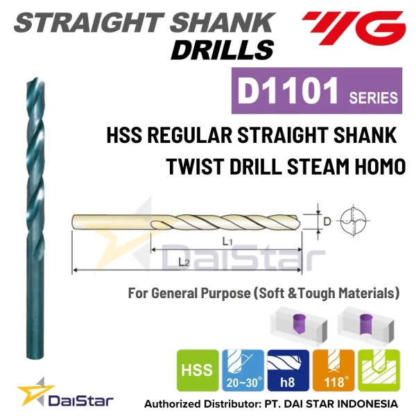 D1101 Series - HSS Twist Drill Straight Shank YG1 Mata Bor Black Oxide