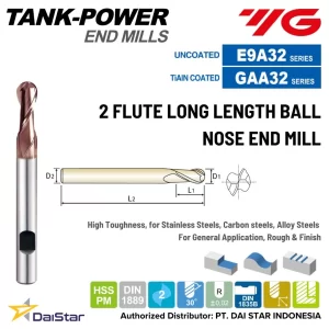 E9A32/GAA32 TANK POWER HSS-PM Ballnose Endmill 2 Flute Long YG-1
