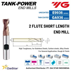 E9936/GA936 TANK POWER - HSS-PM Square Endmill 2 Flute Short YG-1