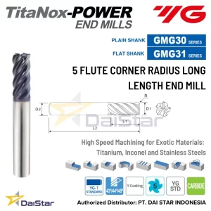 GMG30/GMG31 Series TITANOX - Carbide Corner Radius Endmill 5 Flute Long Length YG-1