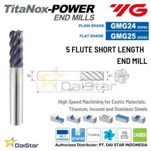 GMG24/GMG25 Series TITANOX - Carbide Square Endmill 5 Flute Short Length YG-1