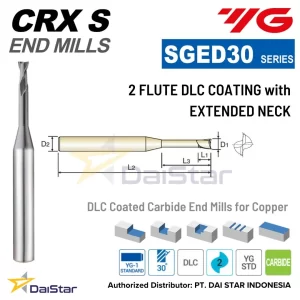 SGED30 Series  CRX S - Solid Carbide Square DLC Coating Endmill 2 Flute with Extended Neck YG-1