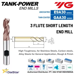 E9A30/GAA30 - TANK POWER HSS-PM Square Endmill 3 Flute Short YG-1