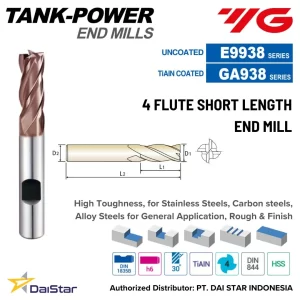 E9938/GA938 TANK POWER HSS-PM Square Endmill 4 Flute Short YG-1