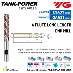 E9A31/GAA31 TANK POWER HSS-PM Square Endmill 4 Flute Long YG-1