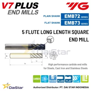 EMB71/EMB73 Series V7 PLUS - Carbide Square Endmill 5 Flute Long Length YG-1