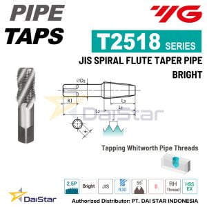T2518 Series - Spiral Flute Taper Pipe Tap for PT Threads YG1