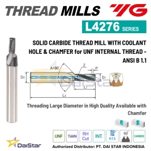 L4276 Series - Solid Carbide Thread Mill With Coolant Hole & Chamfer YG1