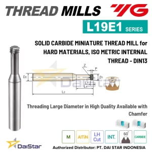 L19E1 Series - Solid Carbide Miniatur Thread Mill for Hard Materials, ISO Metric Internal Thread - DIN13 YG1