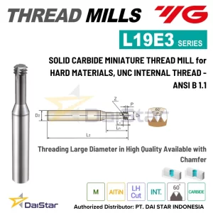 L19E3- Carbide Miniature Thread Mill for Hard Material - ANSI B 1.1 YG1
