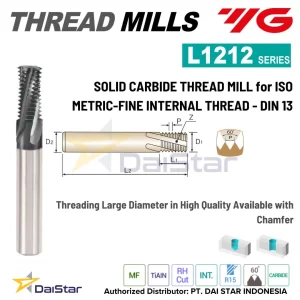 L1212 Series - Solid Carbide Thread Mill for ISO Metric - Fine Internal Thread - DIN 13 YG1