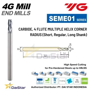 SEME01- 4G MILL Corner Radius Endmill 4 Flute YG1