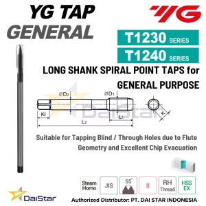 T1230/T1240 Series - I-GP Long Shank Spiral Point Tap for General Purpose YG1