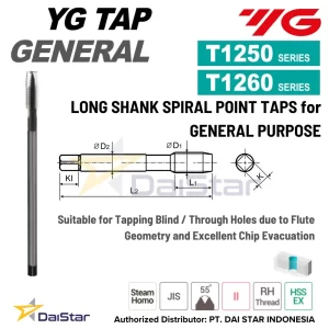 T1250/T1260 Series - 1-GP Long Shank Spiral Point Tap for General Purpose YG1