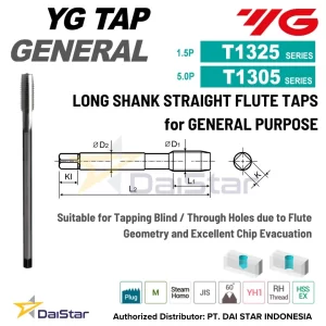 T1325/T1305 Series - I-SP Long Shank Straight Flute Tap for General Purpose YG1