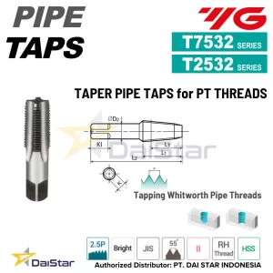 T7532/T2532 Series - Taper Pipe Tap for PT Threads YG1