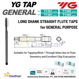 T1351/T1361/T1350/T1360 - W I-SP Tap General Long Shank Straight Flute YG-1