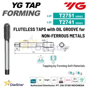 T2751/T2741 Series - Fluteless Tap with Oil Groove for Non-Ferrous Metals YG1