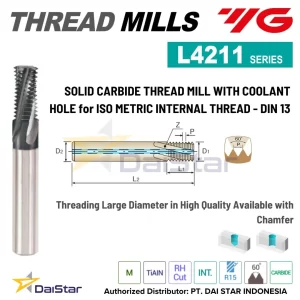 L4211 Series - Solid Carbide Thread Mill with Coolant Hole for ISO Metric Internal Thread - DIN 13 YG1