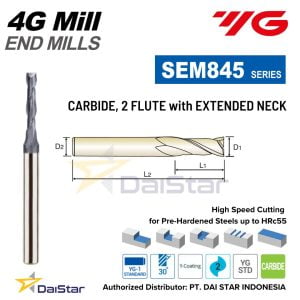 SEM845 Series 4G MILL Carbide Endmill Long Neck 2 Flute YG1