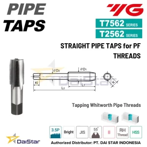 T7562/T2562 Series - Straight Pipe Tap for PF Threads YG1