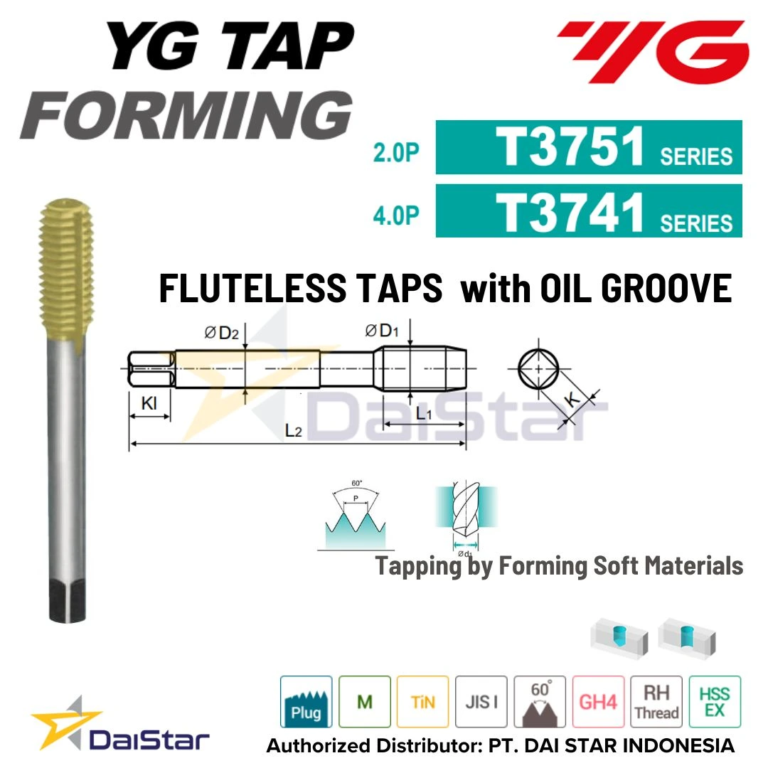 T3751/T3741 Series - I-SP Spiral Flute Tap for Soft Structural Steels YG1