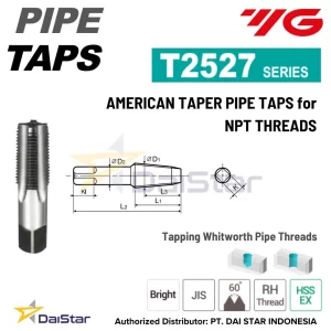 T2527 Series - American Taper Pipe Tap for NPT Threads YG1