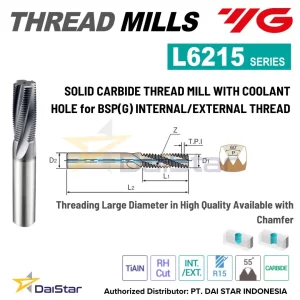 L6215 Series - Solid Carbide Thread Mill With Coolant Hole for BSP(G) Internal/External Thread YG1