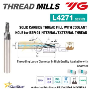 L4271 Series - Solid Carbide Thread Mill With Coolant Hole & Chamfer for ISO Metric Internal Thread - DIN 13 YG1