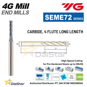 SEME72 Series 4G MILL - Square Endmill Carbide 4 Flute Long YG1