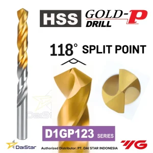 D1GP123- HSS Drill Gold-P Split Point YG-1 Mata Bor Stainless Baja