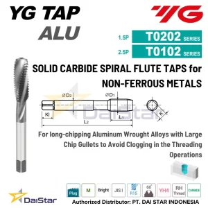 T0202/T0102 Series - Solid Carbide Spiral Flute Taps for Non-Ferrous Metals YG1