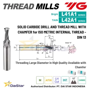 L41A1/L42A1 - Solid Carbide Drill and Thread Mill with Chamfer for ISO Metric Internal Thread - DIN 13 YG1