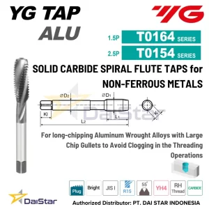 T0164/T0154 Series - Solid Carbide Spiral Flute Tap for Non-Ferrous Metals YG1