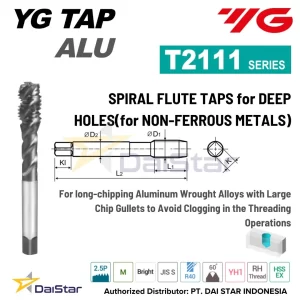 T2111 Series - Spiral Flute Tap for Deep Holes(for Non-Ferrous Metals) YG1