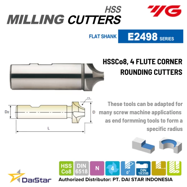 HSS Co8 Corner Rounding Milling Cutter 4 Flute YG-1